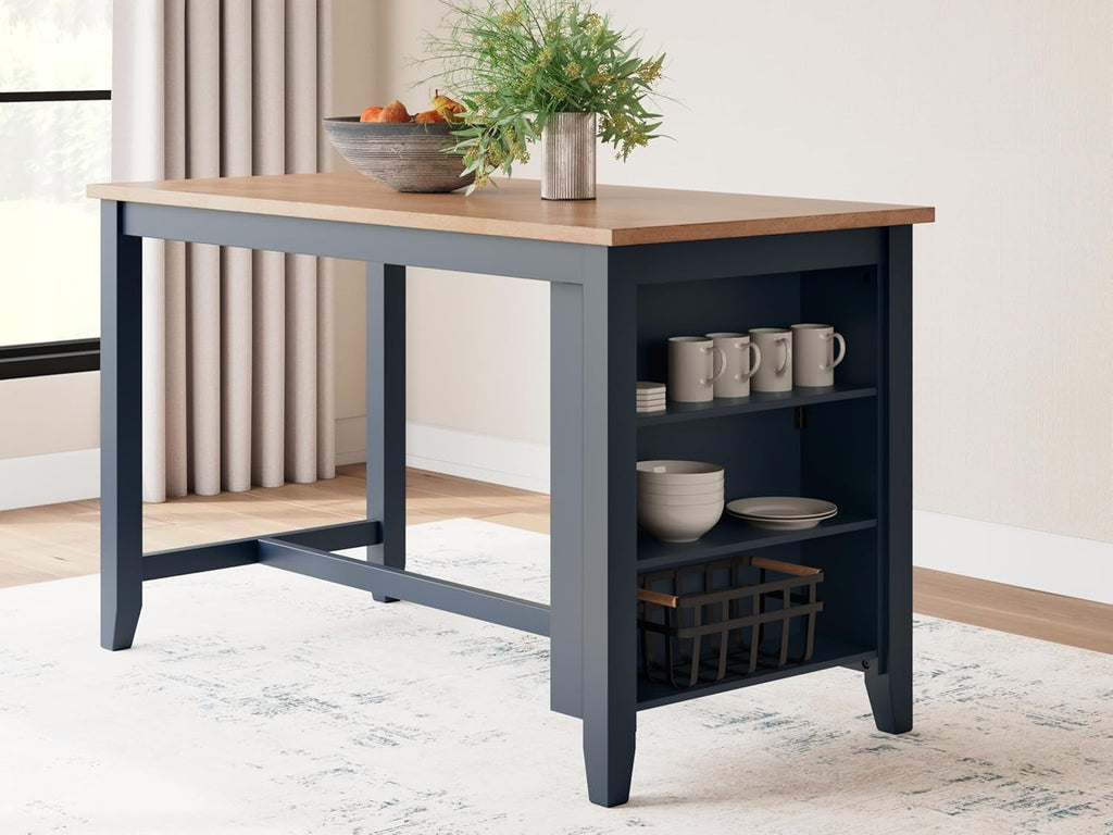 Counter Height Dining Table With Shelves In Blue And Brown