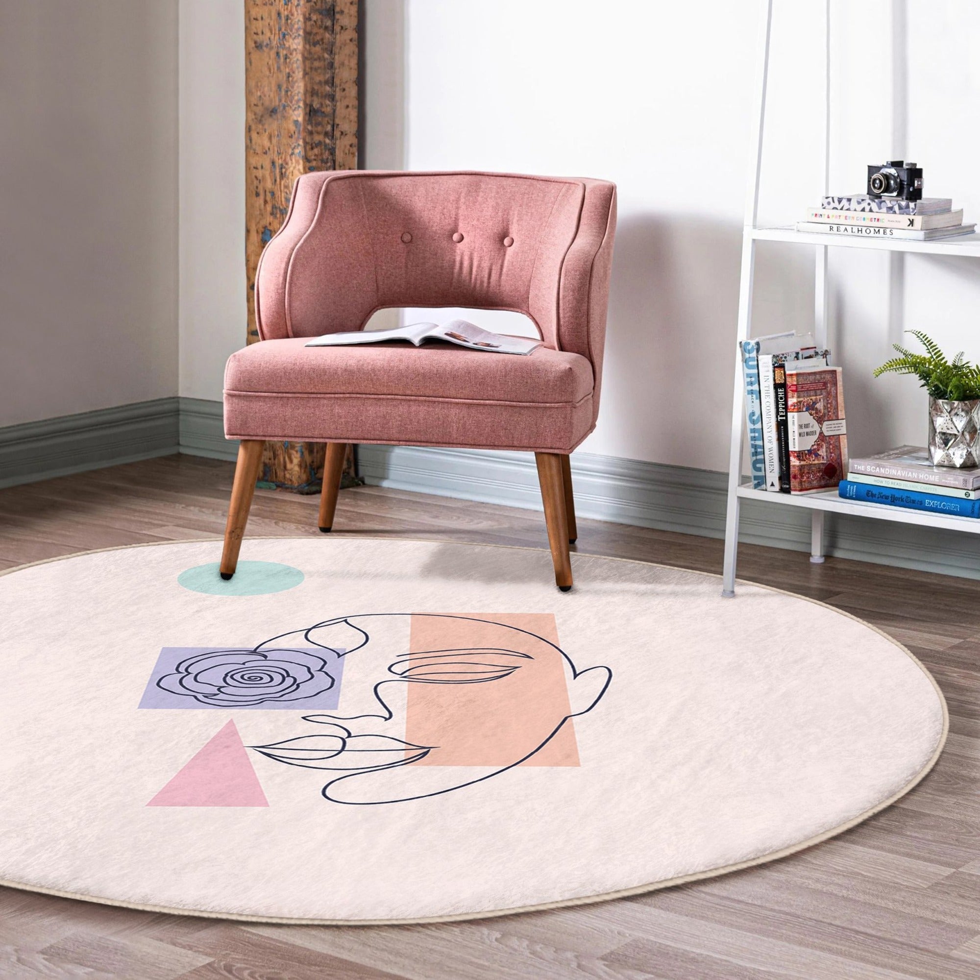 Abstract Face Round Rug, Abstract Area Rug, Non Slip Circle Carpet,