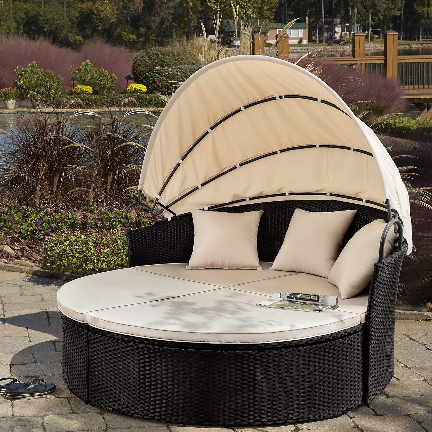 Outdoor Round Daybed Canopy, Patio Sectional Sofa