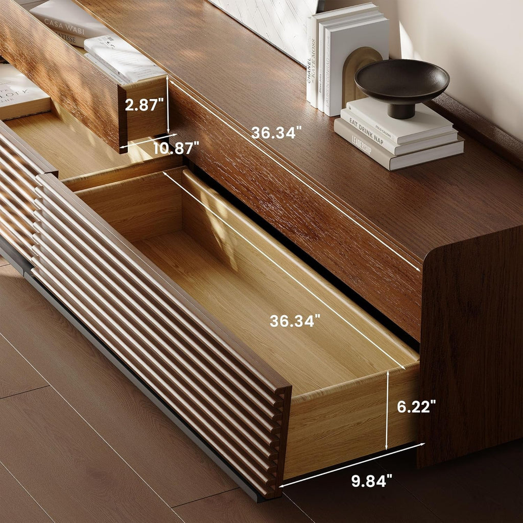 Walnut Mid Century Modern TV Stand With LED Storage