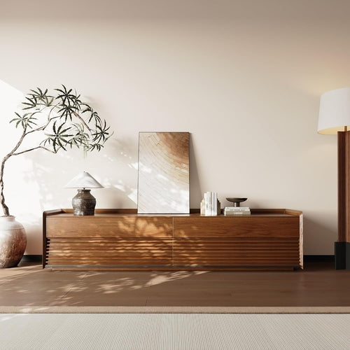 Walnut Mid Century Modern TV Stand With LED Storage