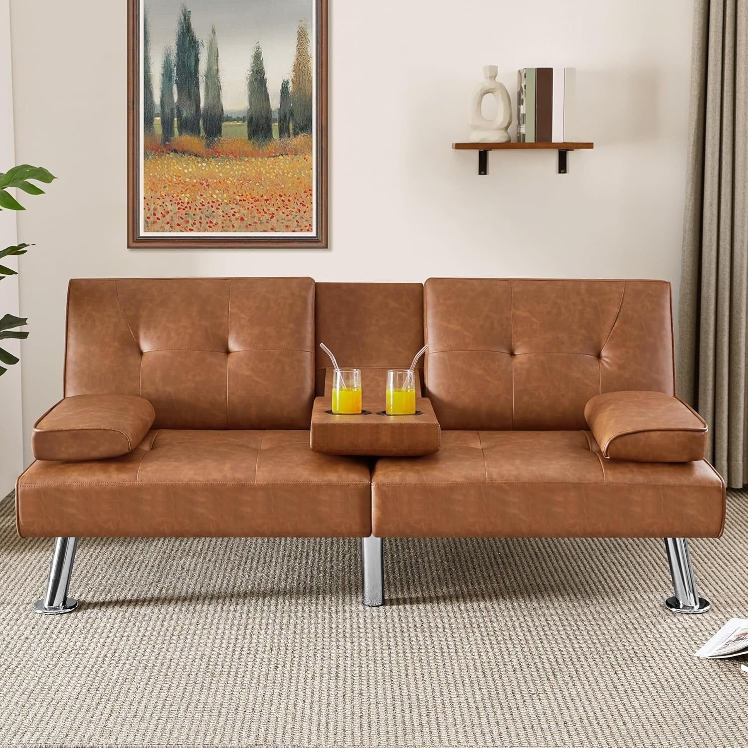 Faux Leather Convertible Sofa Bed