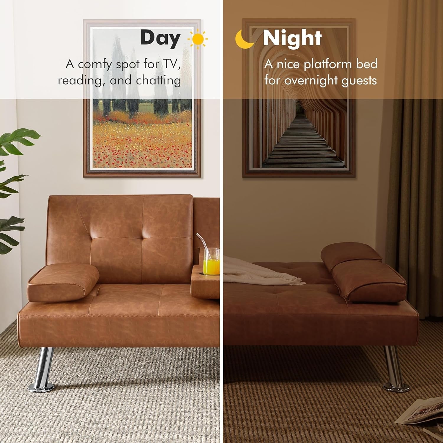 Faux Leather Convertible Sofa Bed