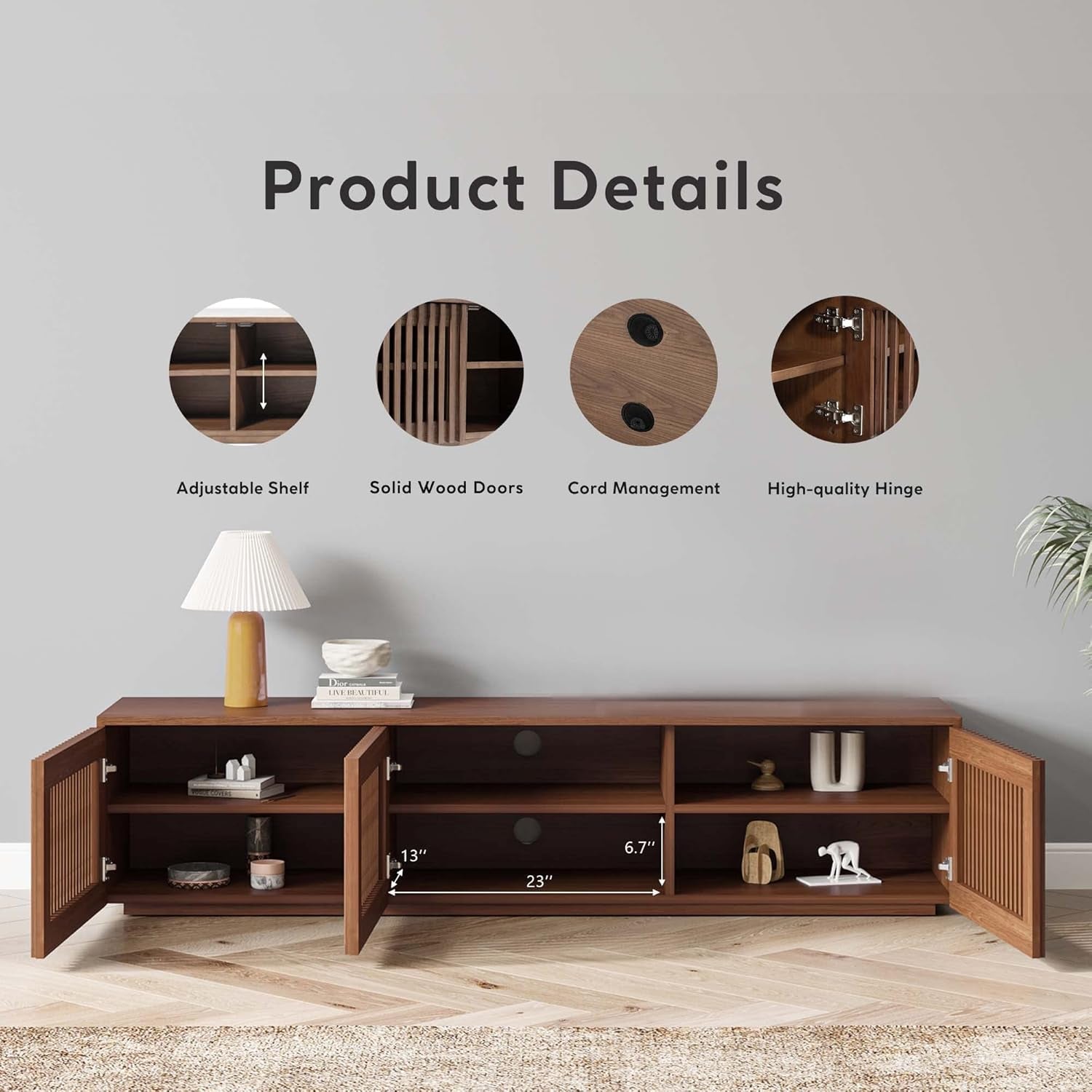 Mid Century Modern TV Stand Solid Wood Console