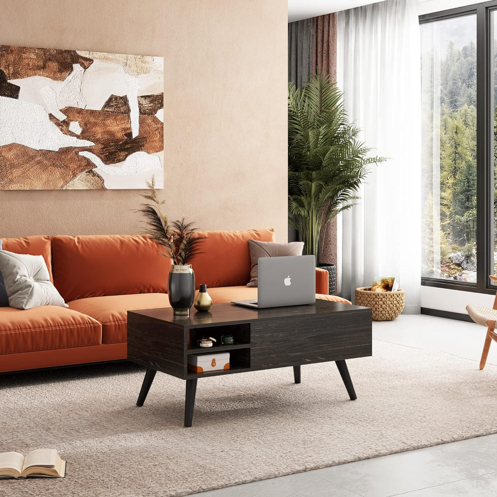 Wood Lift Top Coffee Table with Hidden Compartment and Adjustable