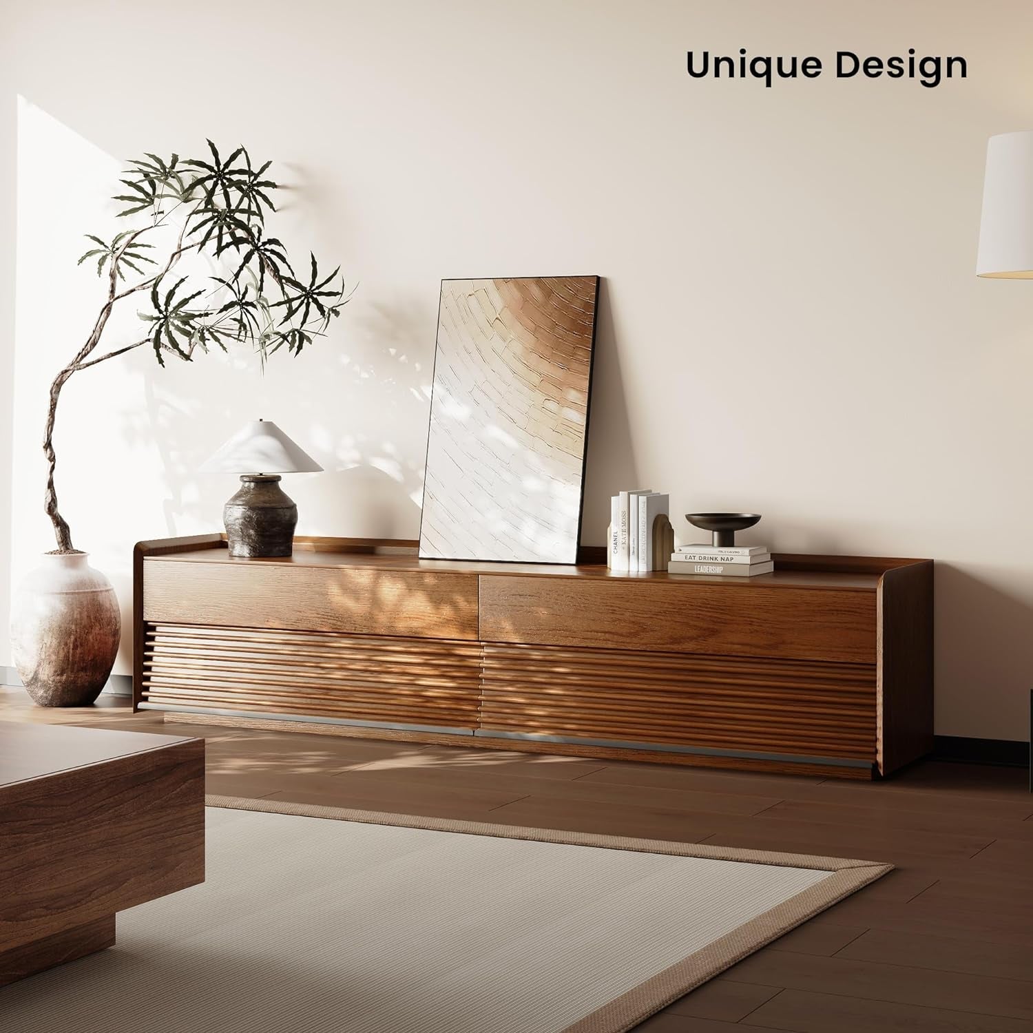 Walnut Mid Century Modern TV Stand With LED Storage