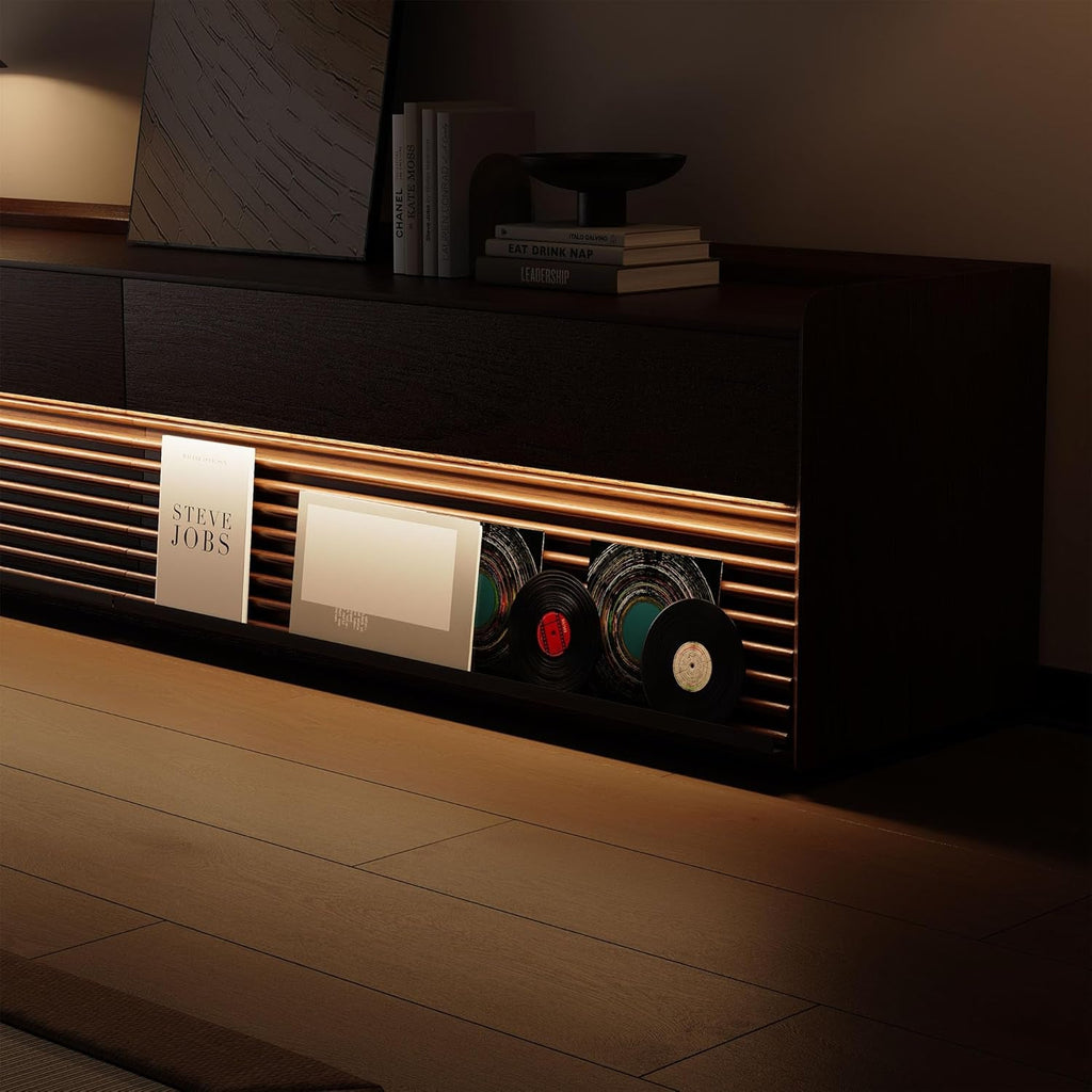 Walnut Mid Century Modern TV Stand With LED Storage