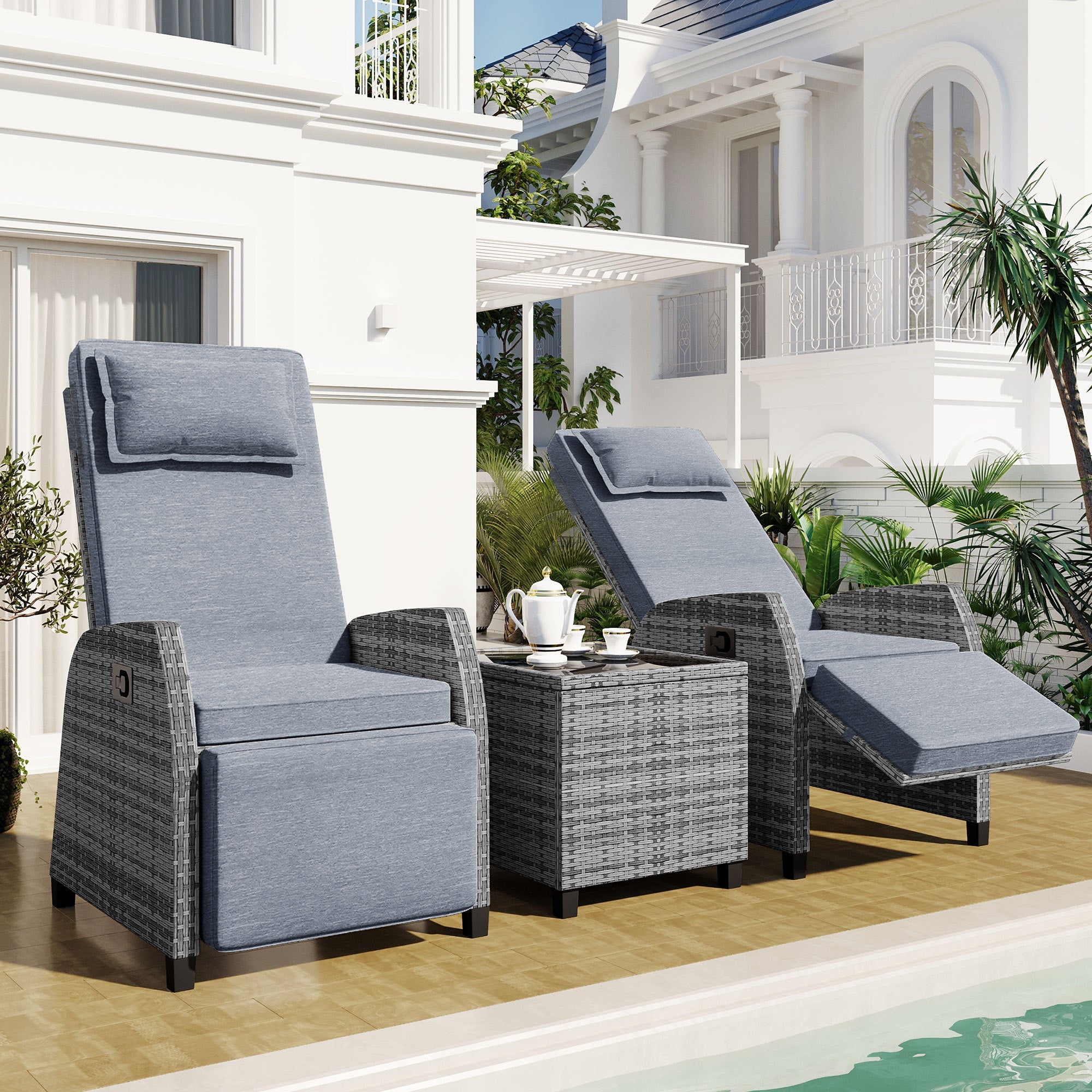 Outdoor Rattan Two-person Combination With Coffee Table, Adjustable