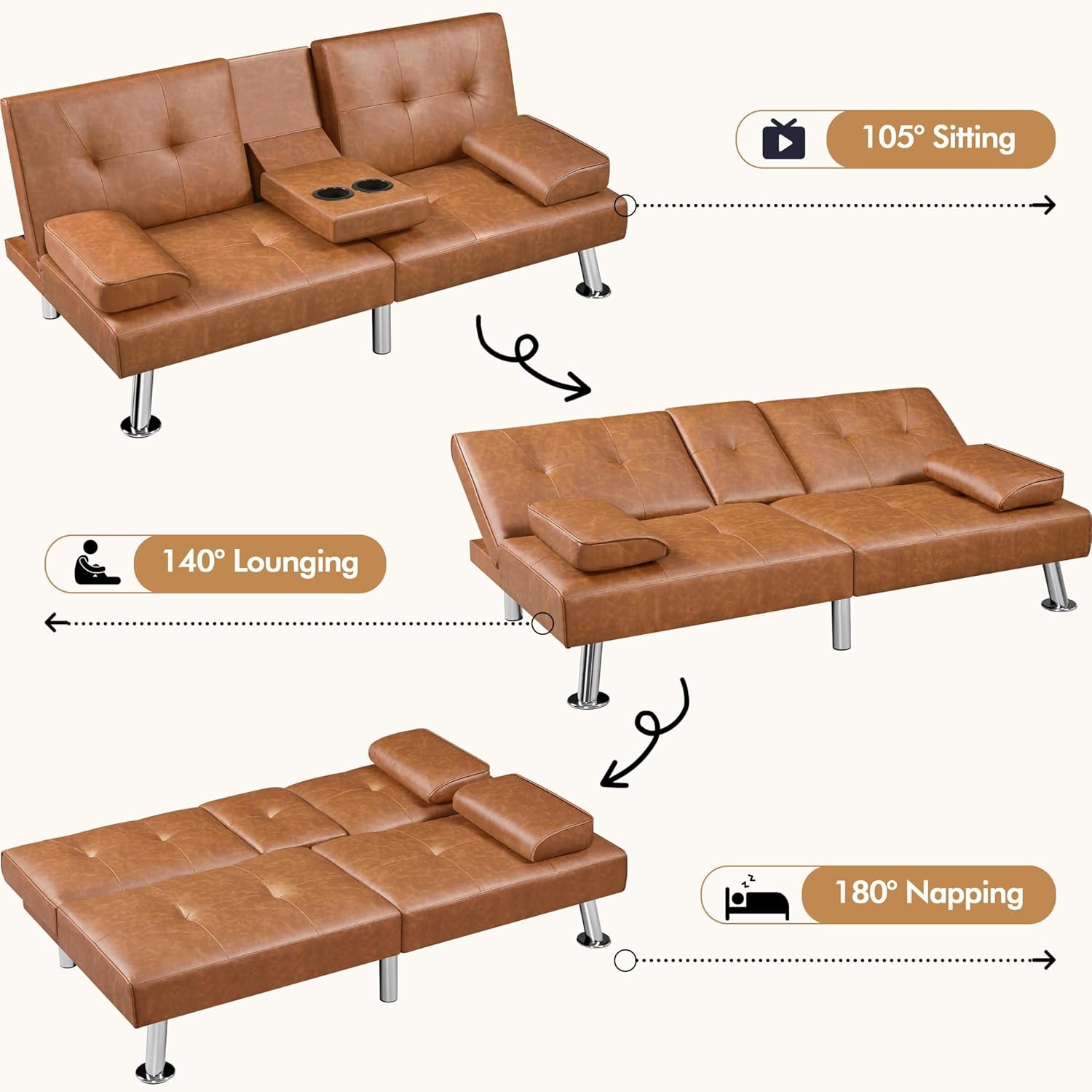 Faux Leather Convertible Sofa Bed