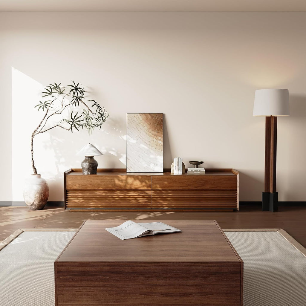 Walnut Mid Century Modern TV Stand With LED Storage